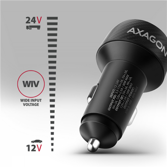 AXAGON PWC-PQ48 Car charger 48W, USB-A + USB-C, PD3.0/PPS/QC4+/SFC, Black