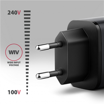 AXAGON ACU-PQ67 GaN Wall charger 67W, 2x port (USB-A + USB-C) PD3.0/PPS/QC4+/SFC 2.0/Apple, Black