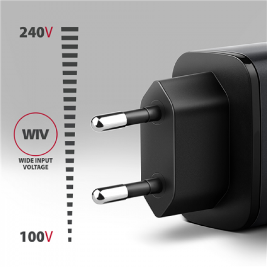 AXAGON ACU-PQ67 GaN Wall charger 67W, 2x port (USB-A + USB-C) PD3.0/PPS/QC4+/SFC 2.0/Apple, Black