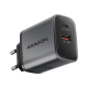 AXAGON ACU-PQ67 GaN Wall charger 67W, 2x port (USB-A + USB-C) PD3.0/PPS/QC4+/SFC 2.0/Apple, Black