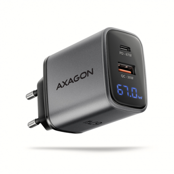 AXAGON ACU-PQ67D GaN Wall charger 67W, USB-A + USB-C, PD3.0/PPS/QC4+/SF, Black
