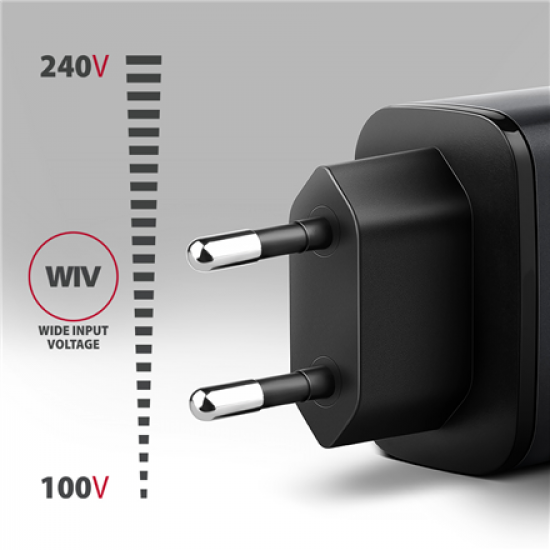 AXAGON ACU-PQ67D GaN Wall charger 67W, USB-A + USB-C, PD3.0/PPS/QC4+/SF, Black