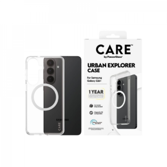 CARE by PanzerGlass Urban Explorer Case Transparent w. White Qi Samsung New Galaxy S26 Plus | PanzerGlass