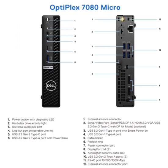 DELL Renewed Grade A | OptiPlex 7080 Micro | Intel Core i5 | i5‑10500T | 16 GB | SSD | 256 GB | Intel UHD Graphics 630 | Windows 11 Pro
