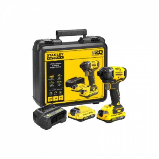 Stanley | 18V V20 Brushless 3-Speed Impact Driver - 2.0Ah Kit | SFMCF820D2K-QW | 18 V | 2.0 Ah | Lithium Ion