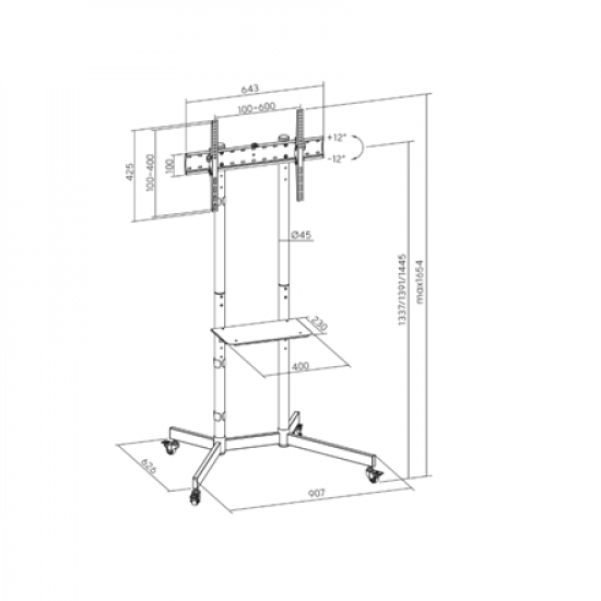 Sunne Floor stand | S1122 TV cart | 37-70 