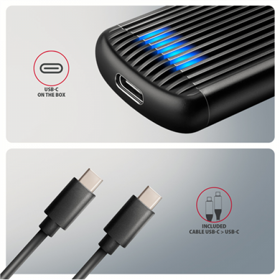 AXAGON USB-C 10Gbps M.2 NVMe SSD Enclosure, Screwless, RIBBED Aluminum | EEM2-SC