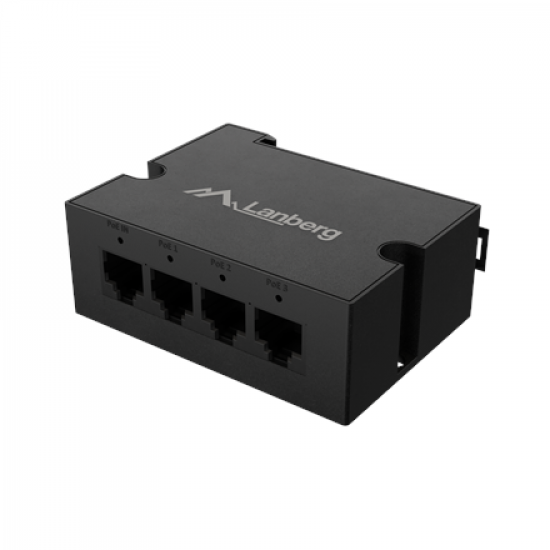 Lanberg Switch PoE Extender 1xIn 3xOut Fast Ethernet Din Rail at 30W metal clips | DIN-FE4-AT-30W