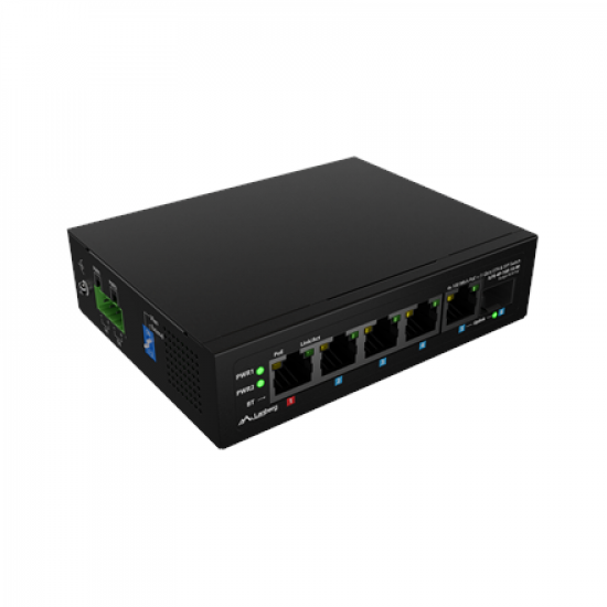 Lanberg Switch PoE 1xBT 3xAT SFP/ETH Din Unmanagment Fast Ethernet | ILFE-4P-1GE-1S-90