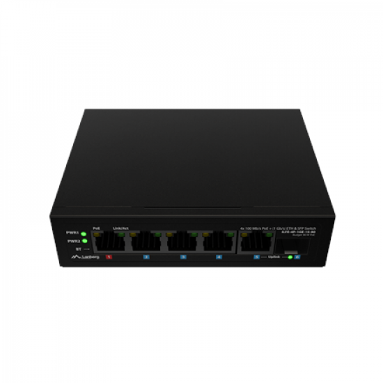 Lanberg Switch PoE 1xBT 3xAT SFP/ETH Din Unmanagment Fast Ethernet | ILFE-4P-1GE-1S-90