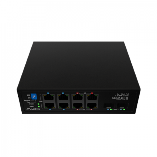 Lanberg Switch PoE 4xBT 4xAT 4xSFP Din Unmanagment Gigabit Ethernet | ILGE-8P-2S-120 | Unmanaged | Din rail