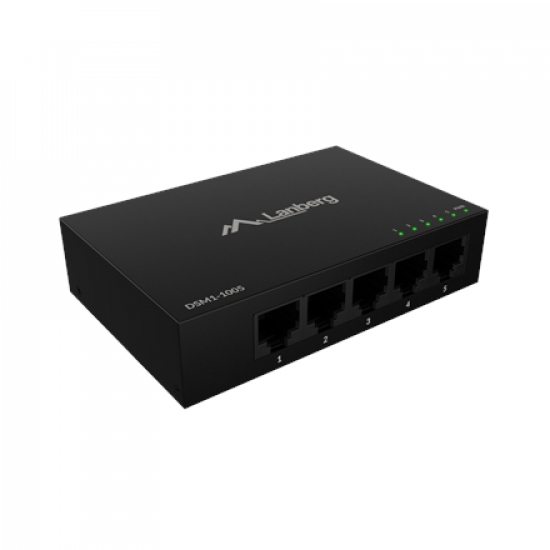 Lanberg Switch 5x1GB/s Unmanagment Gigabit Ethernet Desktop 12V metal case | DSM1-1005 | Unmanaged | Desktop