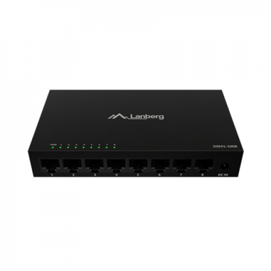 Lanberg Switch 8x1GB/s Unmanagment Gigabit Ethernet Desktop 12V metal case | DSM1-1008
