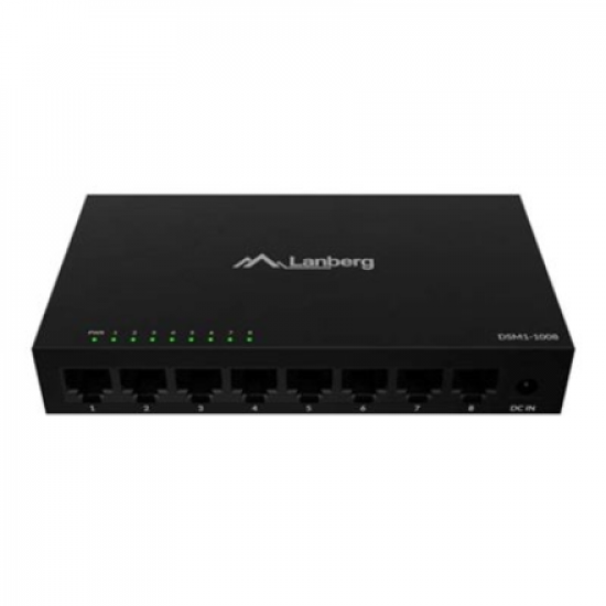 Lanberg Switch 8x1GB/s Unmanagment Gigabit Ethernet Desktop 12V metal case | DSM1-1008