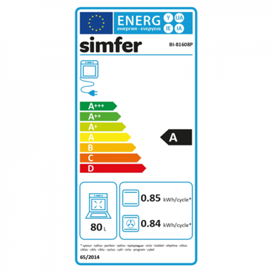 Simfer BI-81608P Pyrolytic Built-in Oven, Multifuncional, Capacity 80 L, Black