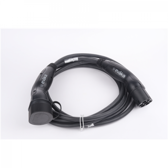 Evaka EV Charging Cable Type 2-Type 2, 22 kW, 32 A, 5 x 6 mm2, 1 x 0.5 mm2, 7 m | ITGAM3872 | Black