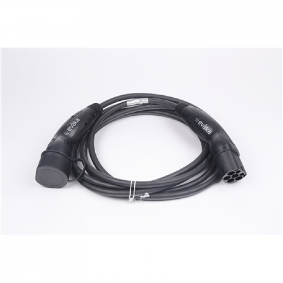 Evaka EV Charging Cable Type 2-Type 2, 22 kW, 32 A, 5 x 6 mm2, 1 x 0.5 mm2, 7 m | ITGAM3872 | Black