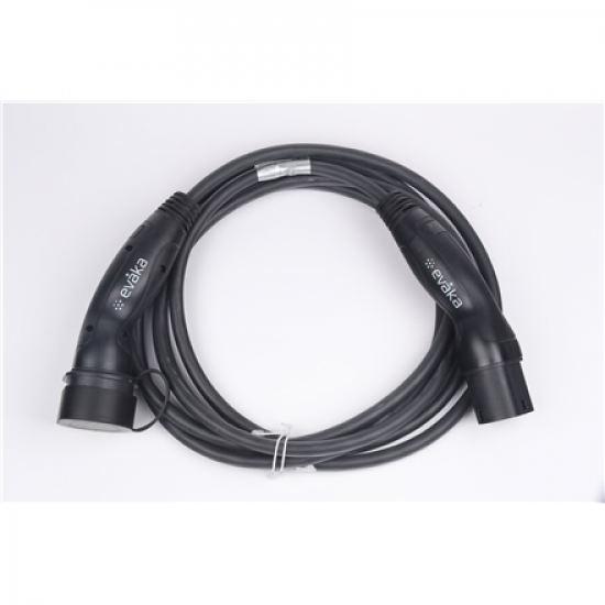Evaka EV Charging Cable Type 2-Type 2, 22 kW, 32 A, 5 x 6 mm2, 1 x 0.5 mm2, 7 m | ITGAM3872 | Black