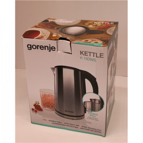 SALE OUT. Gorenje Kettle | K15DWS | Electric | 2200 W | 1.5 L | Stainless steel | 360° rotational base | Stainless Steel | DAMAGED PACKAGING