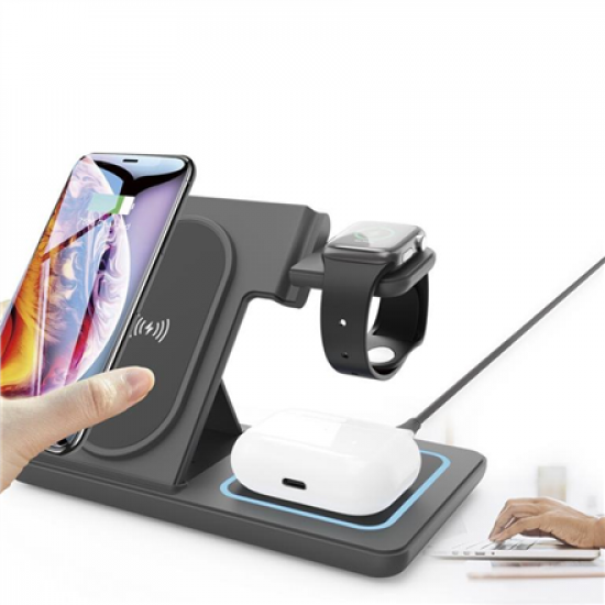 Gembird TA-WPC31A-01-BK 3-in-1 foldable wireless charger stand, 15 W, Apple watch, black | Gembird