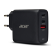 Acer 67W PD GaN Charger, 2 x USB C and 1 x USB A, EU Plug, 100W USB C cable, Black (Retail Pack)