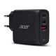 Acer 67W PD GaN Charger, 2 x USB C and 1 x USB A, EU Plug, 100W USB C cable, Black (Retail Pack)