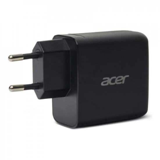 Acer 67W PD GaN Charger, 2 x USB C and 1 x USB A, EU Plug, 100W USB C cable, Black (Retail Pack)