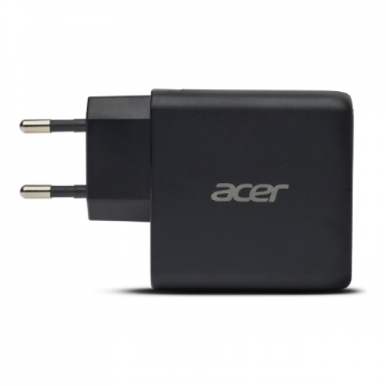 Acer 67W PD GaN Charger, 2 x USB C and 1 x USB A, EU Plug, 100W USB C cable, Black (Retail Pack)