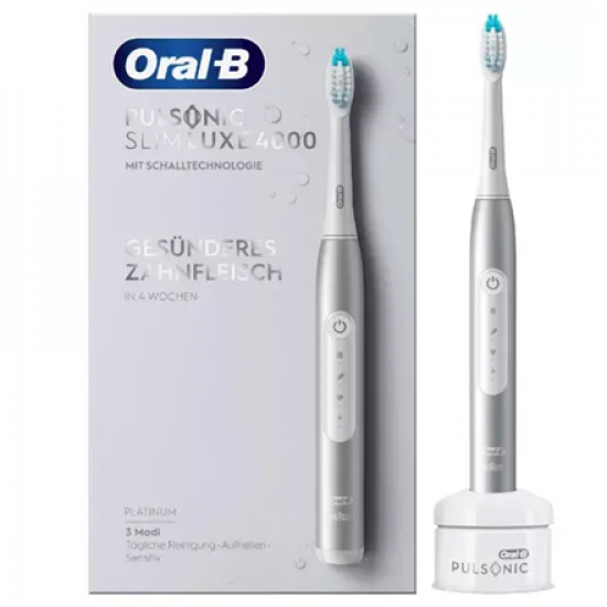 Oral-B Pulsonic Slim Luxe 4000 Sonic | Electric Toothbrush | Rechargeable | For adults | Number of brush heads included 1 | Number of teeth brushing modes 3 | Platinum