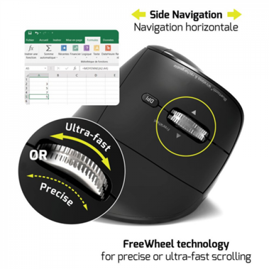 PORT CONNECT Mouse | ERGO AUDITOR | Wireless | Bluetooth, 2.4 GHz | Black