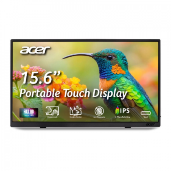 Acer PM161QT bmiuux 40cm 15.6'' FHD Portable Touch IPS 16:9 6ms(GTG) 200nits MiniHDMI 2xType-C MM Audio out HDR10 AdaptiveSync EU Black H.ca | Acer