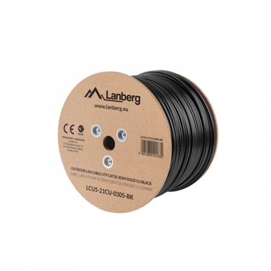 Lanberg Cable Cat.5E UTP 305M Solid Outdoor CU Black Fluke Passed | LCU5-21CU-0305-BK