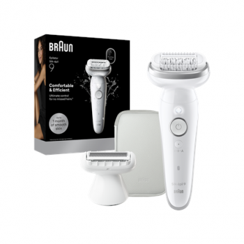 Braun Silk-épil 9 SES9-030 Epilator, Wet & Dry, White/Silver