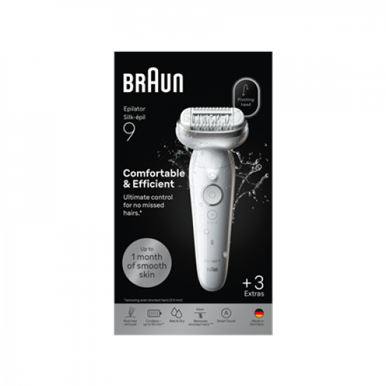 Braun Silk-épil 9 SES9-030 Epilator, Wet & Dry, White/Silver