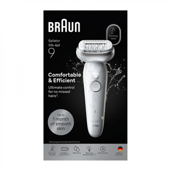 Braun Silk-épil 9 SES9-000 Epilator, Wet & Dry, White/Silver