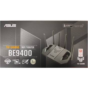SALE OUT. Asus TUF-BE9400 Tri-Band WiFi 7 Gaming Router, EU+UK | SALE OUT. TUF-BE9400 Tri-Band WiFi 7 Gaming Router, EU+UK | 802.11ax | 688/2885/5764 Mbit/s | Ethernet LAN (RJ-45) ports 3 | Mesh Support Yes | MU-MiMO Yes | 4G/5G | 36 month(s) | DAMAGED PA