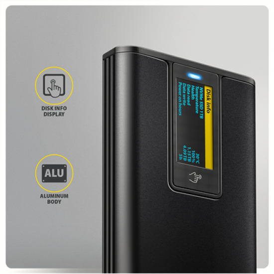 AXAGON EEM2-SD2B USB-C 10Gbps - M.2 NVMe & SATA SSD DISPLAY box