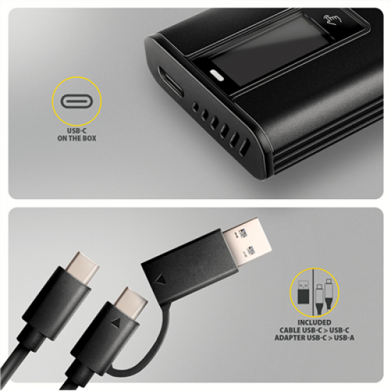 AXAGON EEM2-SD2B USB-C 10Gbps - M.2 NVMe & SATA SSD DISPLAY box