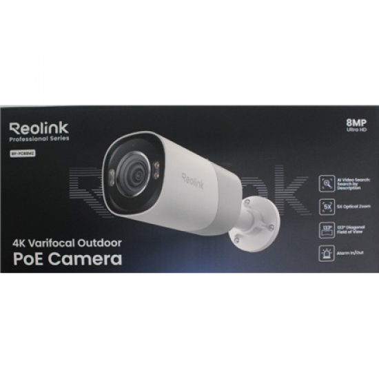 SALE OUT. Reolink PCRPB4K02 Smart 4K 133° View PoE Bullet Camera with 5× Optical Zoom | Reolink Smart 4K 133° View PoE Camera with 5× Optical Zoom | RP-PCB8MZ | 24 month(s) | Bullet | 8 MP | F2.7-13.5mm/F1.6 | IP67 | H.265/H.264 | Micro SD, Max. 512 GB | 