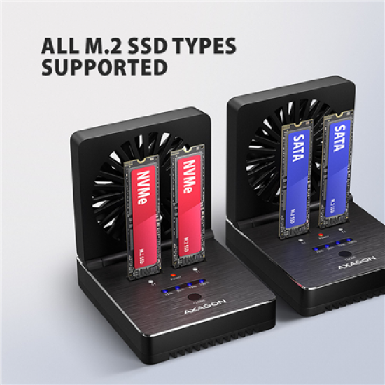 AXAGON ADSA-M2C22 USB-C 20Gbps docking station for 2x M.2 NVMe / SATA SSD with disk cloning function without PC