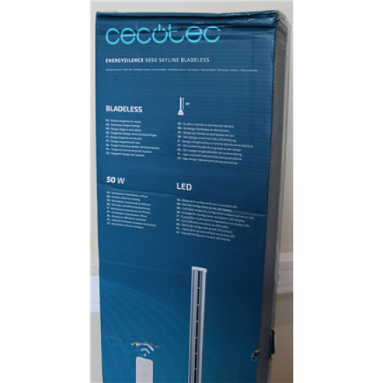 SALE OUT. EnergySilence 9890 Skyline Bladeless | Tower Fan | Stand Fan | 50 W | Diameter 23 cm | Number of speeds 3 | Oscillation | Timer | Remote control | Grey/White | DAMAGED PACKAGING