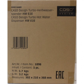SALE OUT. Caso HW 616 Turbo Hot Water Dispenser, Capacity 2.5 L, Stainless steel, Black | SALE OUT. Caso Turbo Hot Water Dispenser | HW 616 | Water Dispenser | 2600 W | 2.5 L | Plastic/Stainless Steel | Black/Stainless Steel | DAMAGED PACKAGING
