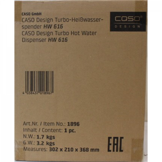 SALE OUT. Caso HW 616 Turbo Hot Water Dispenser, Capacity 2.5 L, Stainless steel, Black | SALE OUT. Caso Turbo Hot Water Dispenser | HW 616 | Water Dispenser | 2600 W | 2.5 L | Plastic/Stainless Steel | Black/Stainless Steel | DAMAGED PACKAGING