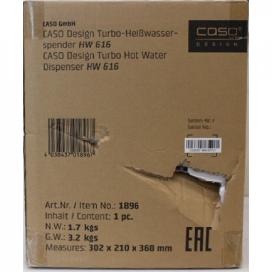 SALE OUT. Caso HW 616 Turbo Hot Water Dispenser, Capacity 2.5 L, Stainless steel, Black | SALE OUT. Caso Turbo Hot Water Dispenser | HW 616 | Water Dispenser | 2600 W | 2.5 L | Plastic/Stainless Steel | Black/Stainless Steel | DAMAGED PACKAGING