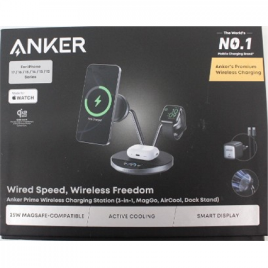 SALE OUT. Anker Prime Wireless Charging Station Qi2.2  25W wireles charging  (3-in-1, MagGo, AirCool, Dock Stand) PSU added, Black | Anker Prime Wireless Charging Station Qi2.2  25W wireles charging  (3-in-1, MagGo, AirCool, Dock Stand) PSU added | DEMO