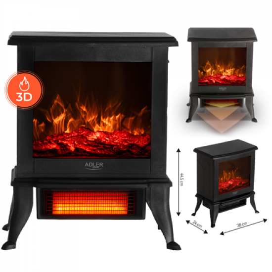 Adler Electric Fireplace | AD 7754 | Ceramic | 1800 W | Number of power levels 2 | Black