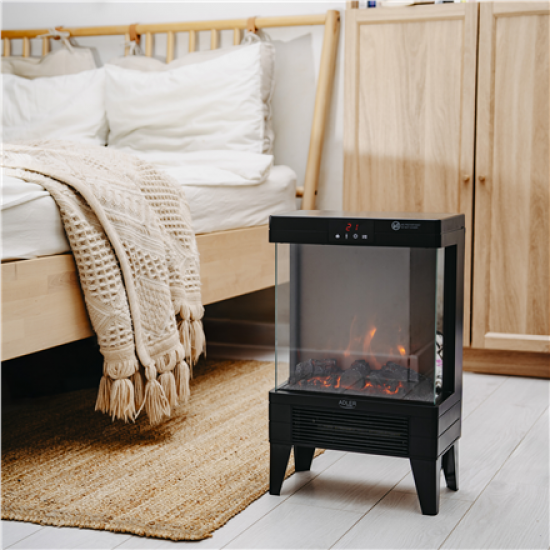Adler LED electric fireplace with remote control | AD 7755 | Ceramic Heater | 2000 W | Number of power levels 2 | Black