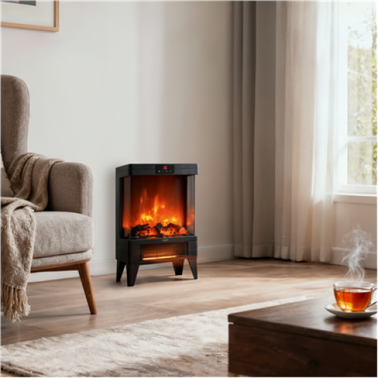 Adler LED electric fireplace with remote control | AD 7755 | Ceramic Heater | 2000 W | Number of power levels 2 | Black