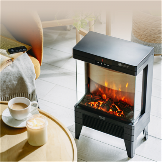 Adler LED electric fireplace with remote control | AD 7755 | Ceramic Heater | 2000 W | Number of power levels 2 | Black