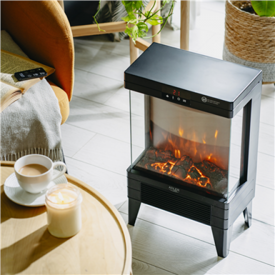 Adler LED electric fireplace with remote control | AD 7755 | Ceramic Heater | 2000 W | Number of power levels 2 | Black